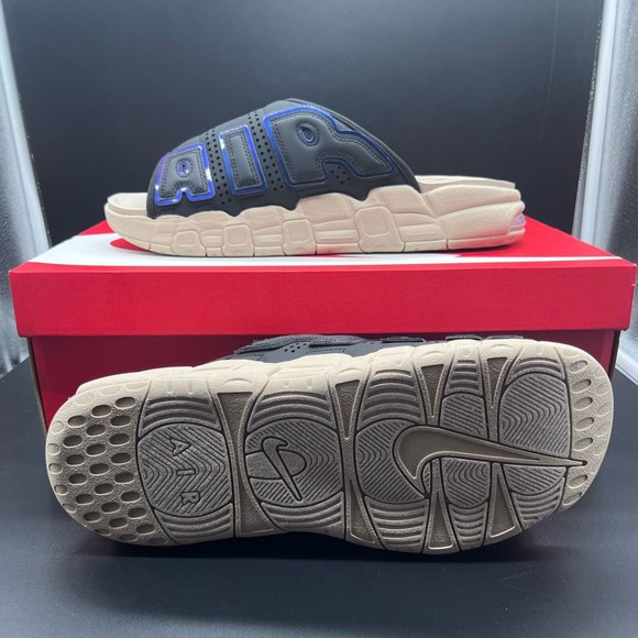 Nike Air More Uptempo Slide Sandals Black/Multi-Color/Sand Drift/Clear - Picture 3 of 7